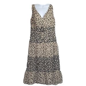 Talbots Silk Sleeveless Animal Print Tiered Ruffled Lined Size 10 Lined Sundress